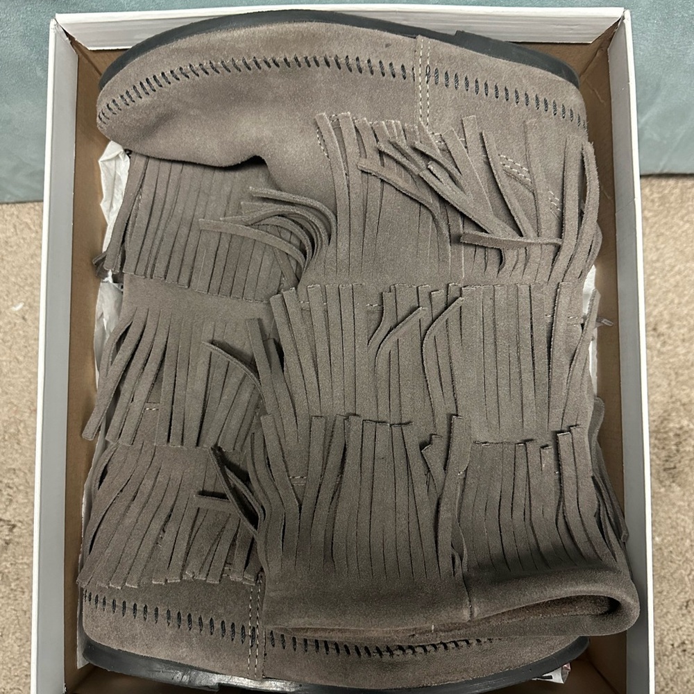 Minnetonka - 3 Layer Fringe Boot - Grey - image 3